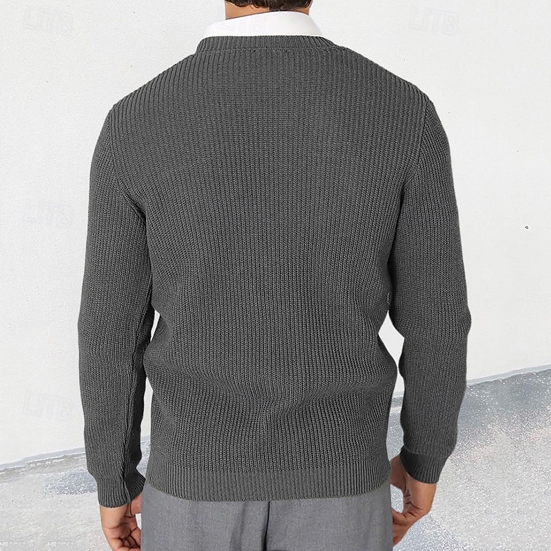 Men's Cardigan Sweater Cropped  Sweater Knit Sweater Ribbed Knit Regular Tops Buttons Plain V Neck Fashion Classic Vacation Daily Wear Clothing Apparel Fall Winter Black Military Green M L XL2