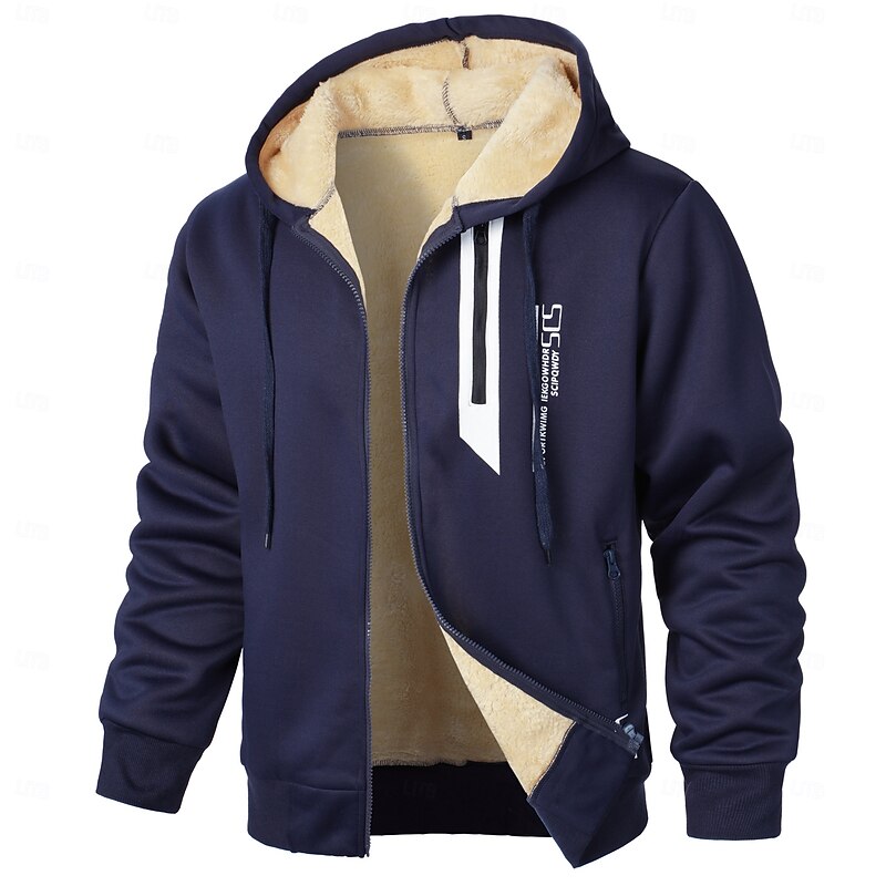 Men's Hoodie Full Zip Hoodie Fleece Jacket Sherpa Linend Fleece lined Hoodie Black Red Navy Blue Gray Hooded Plain Sports & Outdoor Daily Holiday Polyester Vintage Streetwear Casual Fall & Winter3
