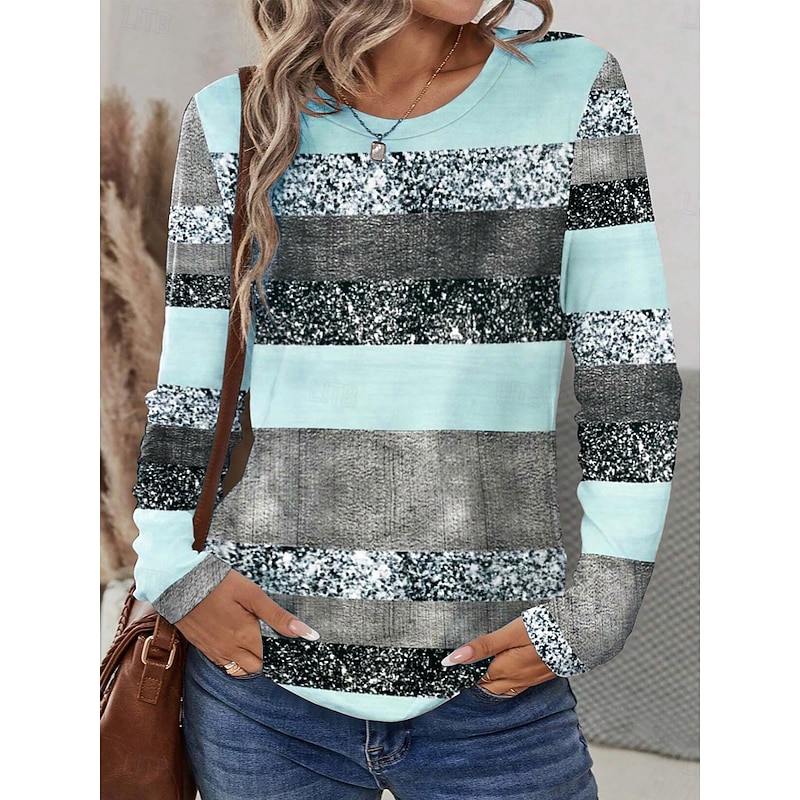 Women's T shirt Crew Neck Long Sleeve Tunic Casual Print Regular Tops Daily Pink Blue Purple Spring Fall4