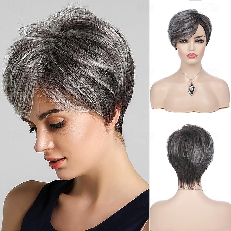 Womens Short  Wig Layered Synthetic Heat Resistant Pixie Hair Wig for Daily Party Use