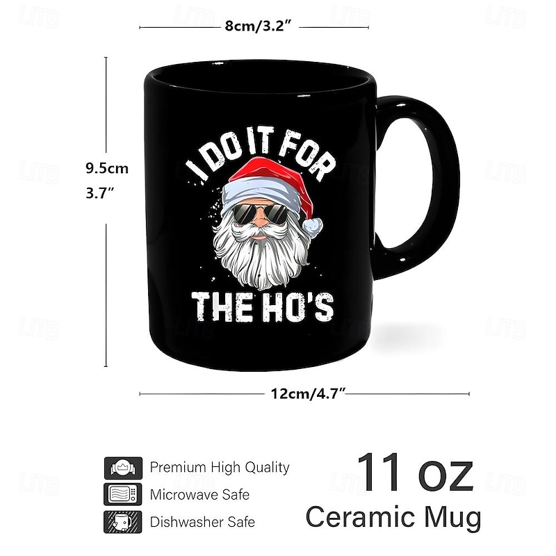 Christmas Gift Mug Black Graphic Funny Coffee Mug 330ml/12oz Santa Claus Ceramics Cup Retro Vintage Design2
