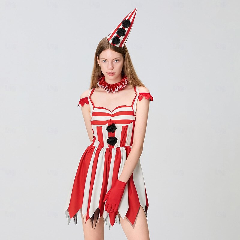 Joker Clown Red and White Outfits Carnival Costume Women's Adults Cosplay Halloween Carnival Mardi Gras Easy Carnival Costume2