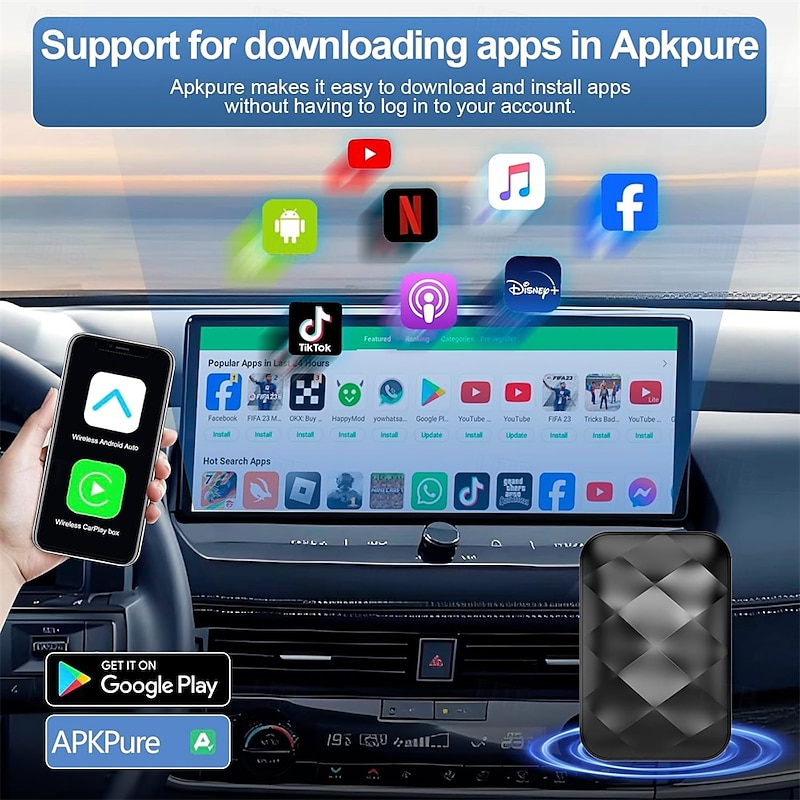 Wireless CarPlay Adapter & Android Auto Wireless Adapter for iPhone Ai Box Streaming Device for Cars with OEM Wired CarPlay Magic Link CarPlay2