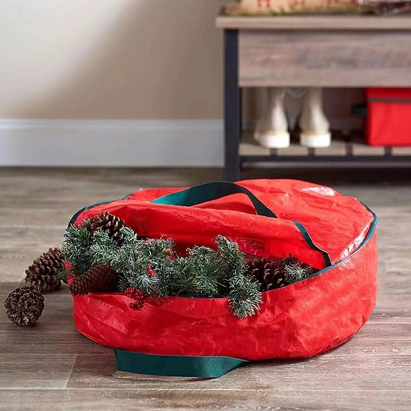 Wreath Storage Bag Heavy Duty Christmas Wreath Storage Container Green - Waterproof Plastic Material Wreath Holder Storage - Holds Wreaths For Year Round Christmas Storage2