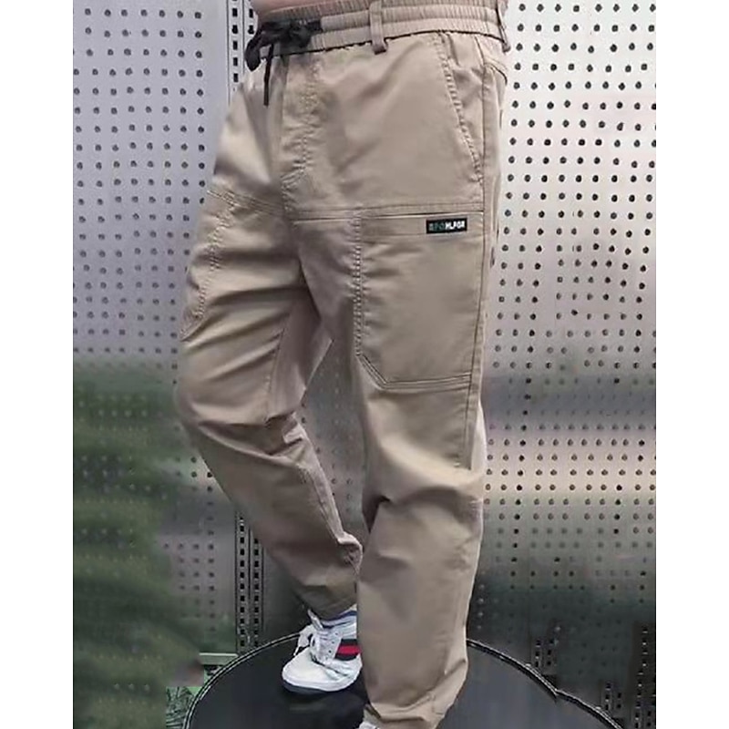 Men's Cargo Pants Tapered pants Trousers Drawstring Elastic Waist Plain Wearable Outdoor Daily Camping & Hiking Fashion Classic Black Khaki
