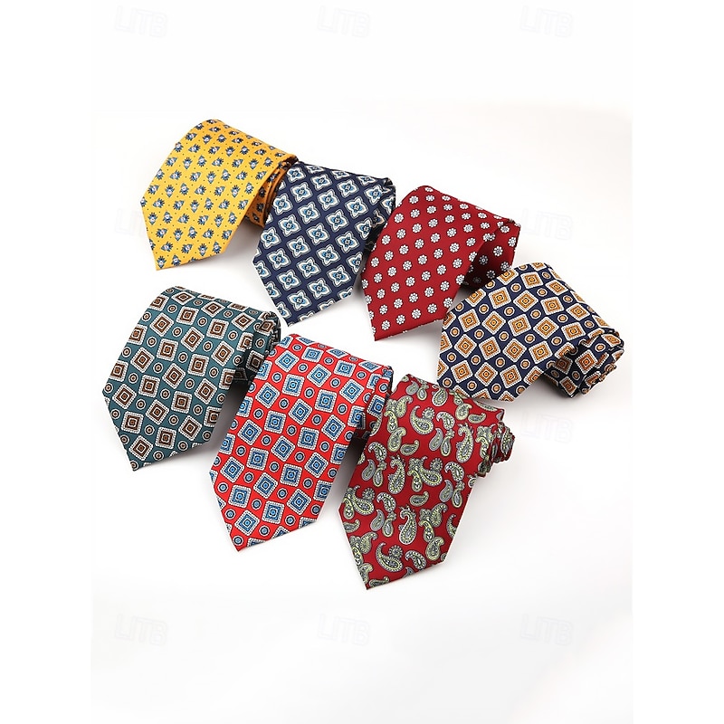 Men's Retro Patterned Faux Silk Ties - Vintage Floral and Geometric Print Neckties for Formal and Business Wear2