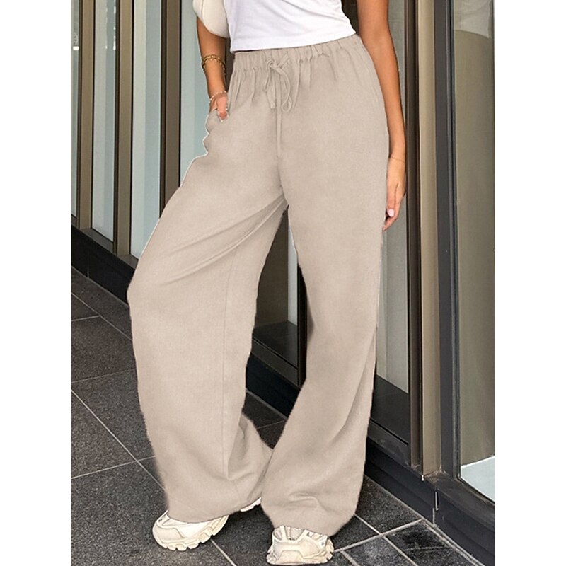 Women's Chinos Full Length Solid Color Light Yellow Khaki Spring &  Fall3