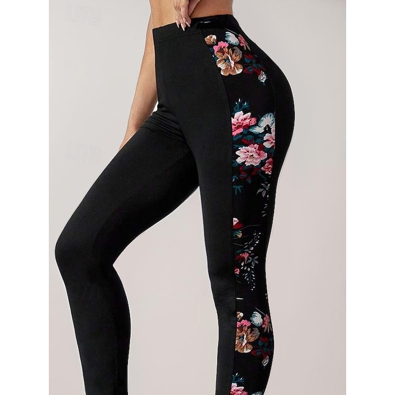 Women's Leggings Fashion Streetwear Ankle-Length High Waist Floral Printing Thermal Warm Soft Breathable Micro-elastic Outdoor Daily Black Fall Winter Regular Fit2