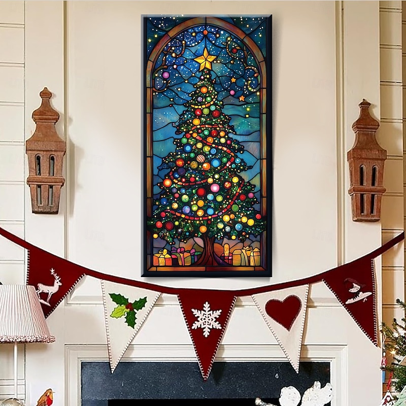 Christmas Tree LED Canvas Wall Art LED Lighted Up Wall Decor 2AA Battery Operated Lighted Canvas Print LED Light Kitchen Bedroom or Home Decor