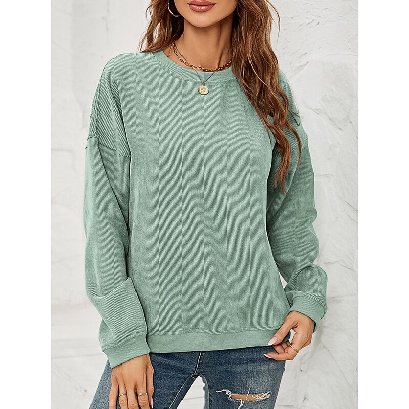 Women's Sweatshirt Casual Plain Street Dailywear Crew Neck Long Sleeve Pink Green Beige Fall Winter