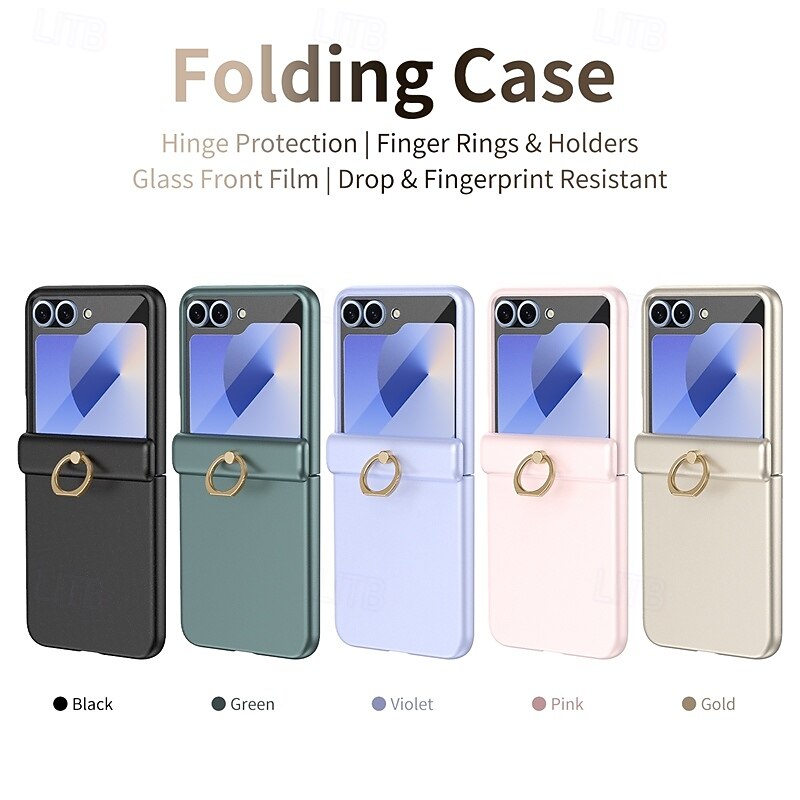 Phone Case For Samsung Galaxy Z Flip 6 Z Flip 5 Back Cover Ring Buckle Shockproof Retro PC