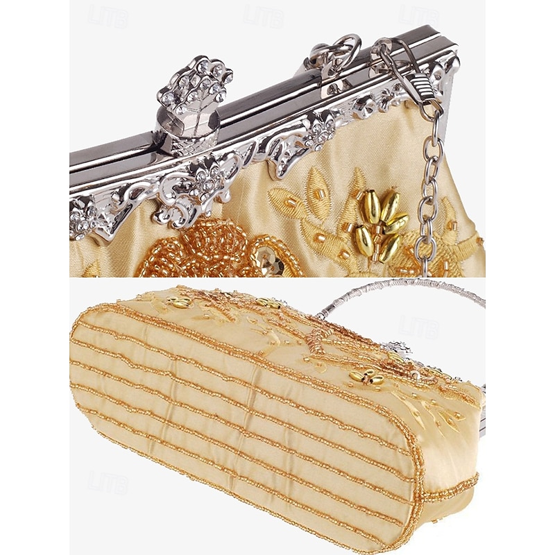 Women's Clutch Evening Bag Wristlet Shoulder Bags Polyester Party Wedding Party Beading Embroidery Chain Large Capacity Multi Carry Solid Color Flower Green4