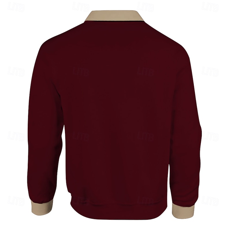 Men's Baroque Polo Shirts Golf Shirt Long Sleeve Polo Shirts Collared Shirts Vintage Casual Festival Wear Party Outfits 3D Print Buttons Spring Fall Winter Maroon2