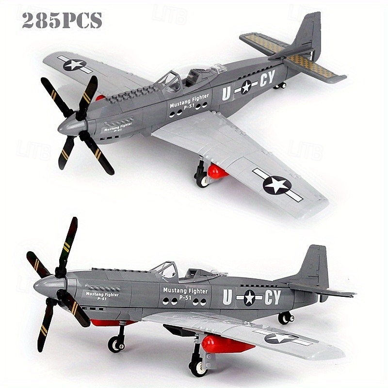 258pcs P-51 Mustang Military Fighter Building Blocks Army Educational Bricks For Children Birthday Toys Christmas Gifts