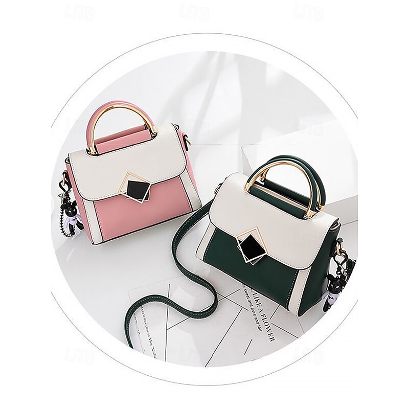 Women's Two-Tone Handbag with Gold Handle and Crossbody Strap | Elegant and Stylish Small Shoulder Bag for Everyday Use4