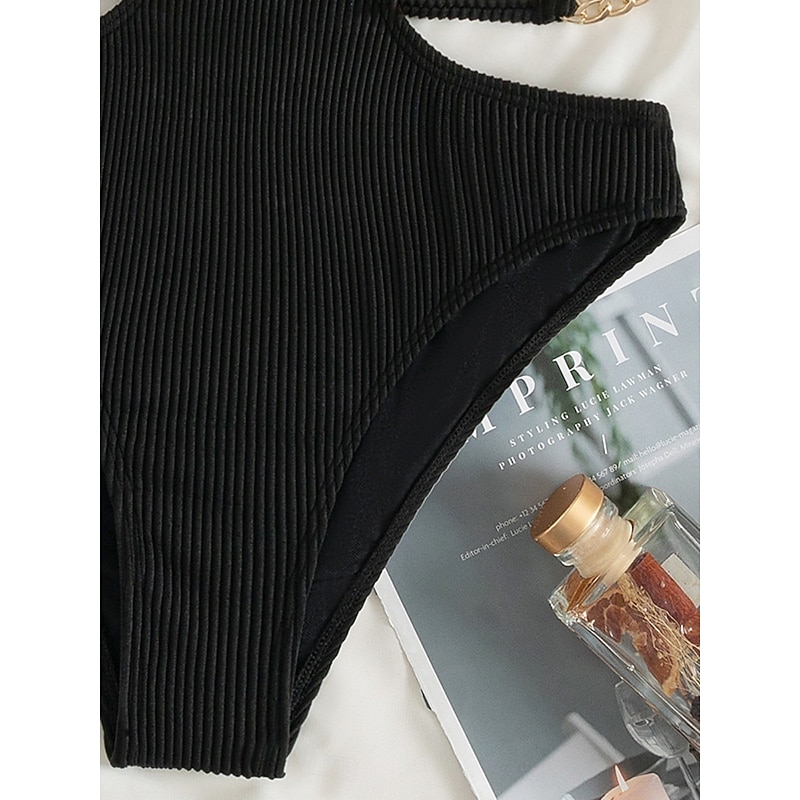 Women's Swimwear Bikini 2 Piece Cheeky Swimsuit Backless Slim Vacation Beach Wear Solid Color V Neck Sleeveless Bathing Suits4