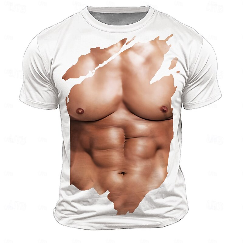Men's Muscle Simulation T Shirt Short Sleeve T shirt 3D Print Crew Neck Shirt Fashion Athleisure Street Sports Outdoor Daily Black White Wine Summer Spring Clothing Apparel S M L XL XXL XXXL3