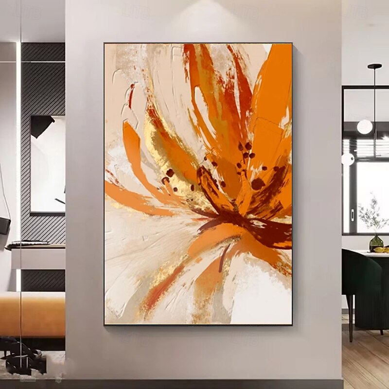 Handmade Oil Paintings Canvas Wall Art Decoration Modern Abstract Orange Flower for Home Decor Rolled Frameless Unstretched Painting4
