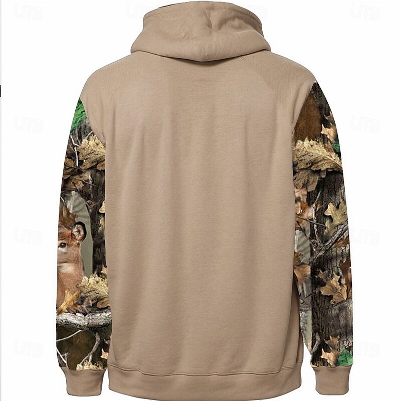 Men's Camo / Camouflage Deer Hoodie Sweatshirt Cowboy Casual Long Sleeve Hooded Hunting Streetwear Brown Green Pocket 3D Print Fall Winter Designer2