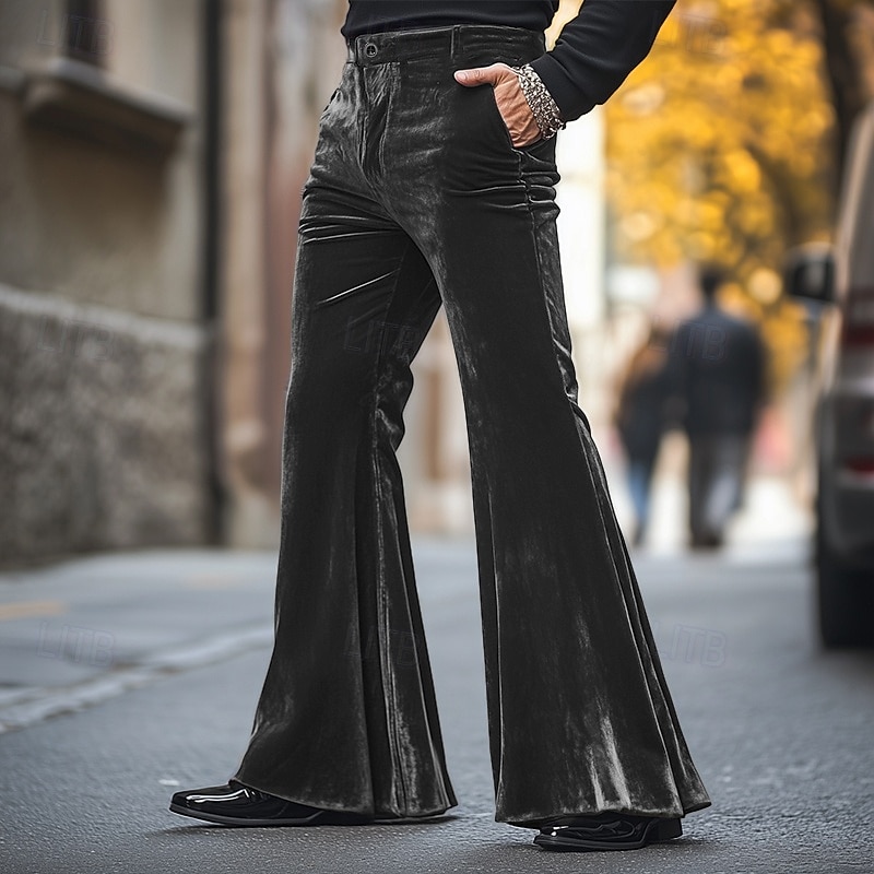 Men's Dress Pants Flared Pants Bell Bottom Trousers Velvet Pants Pocket Plain Comfort Soft Full Length Party Christmas Daily Fashion Streetwear Black Red2