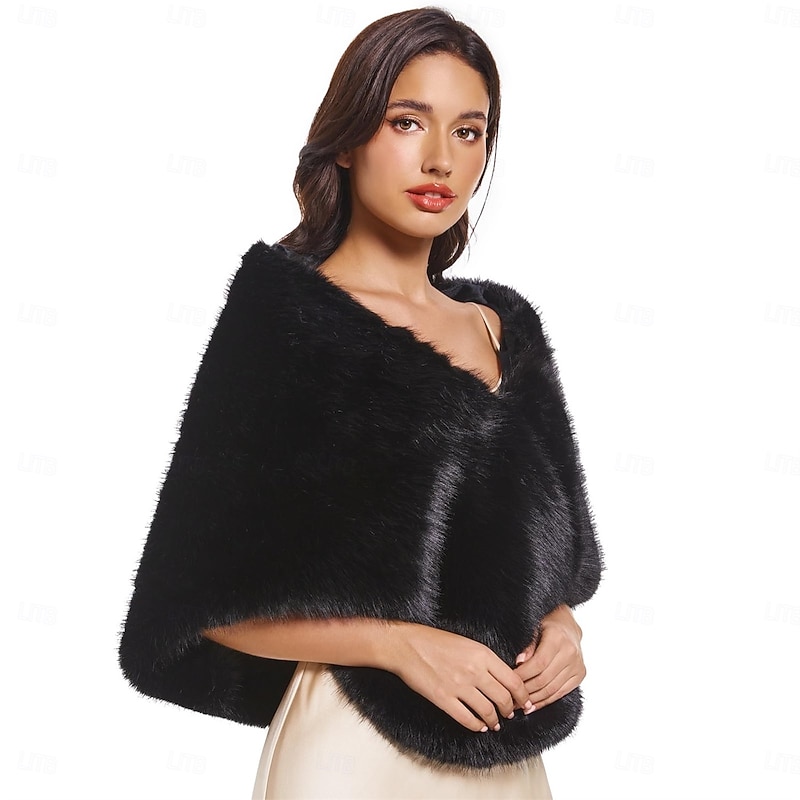 Faux Fur Wedding Shawl Wrap for Women Thick Scarf Winter Warm Outerwear Double Hook3
