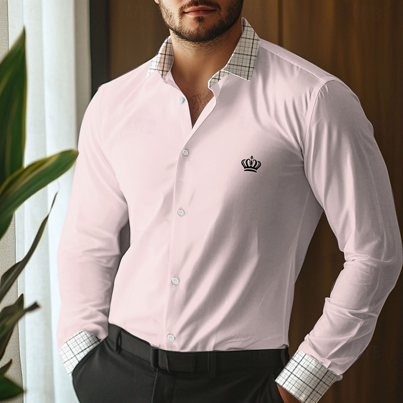 Men's Tiaras & Crowns Dress Shirt Button Up Shirt Long Sleeve Business Casual Formal Daily Holiday Fall Winter Spring & Summer Collared Shirts Button Up 3D Print Light Blue White Pink4