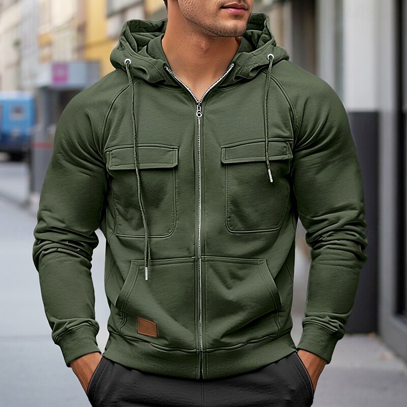 Men's Hoodie Full Zip Hoodie Raglan Hoodie Tactical Hoodie Black Wine Army Green Red Navy Blue Hooded Plain Tactical Sports & Outdoor Daily Streetwear Cool Casual Winter Spring &  Fall Clothing