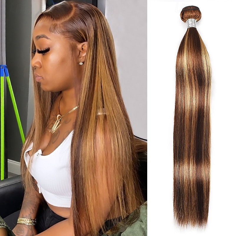Highlight Human Hair P4/27 Hair Straight 1 Bundles 10-30 Inch Hair Extension Human Hair