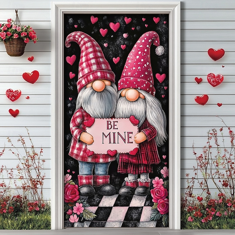 Wedding Outdoor Decorations Door Covers Door Tapestry Door Curtain Decoration Backdrop Indoor/Outdoor Door Banner for Front Door Farmhouse Gnome Couple4