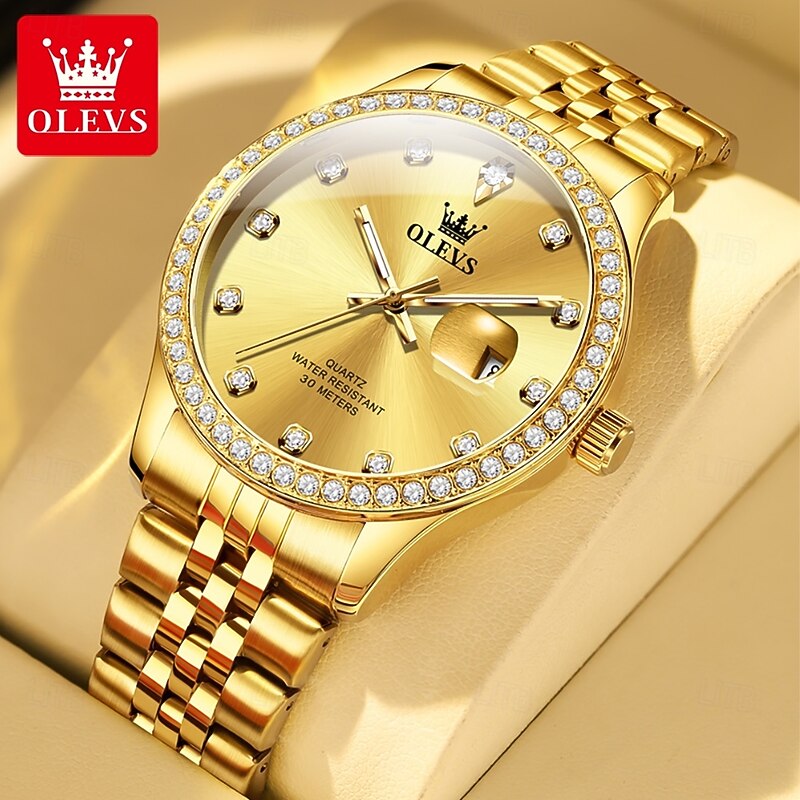 OLEVS Women Men Quartz Watch Minimalist Fashion Casual Wristwatch Luminous Calendar Waterproof Decoration Steel Watch