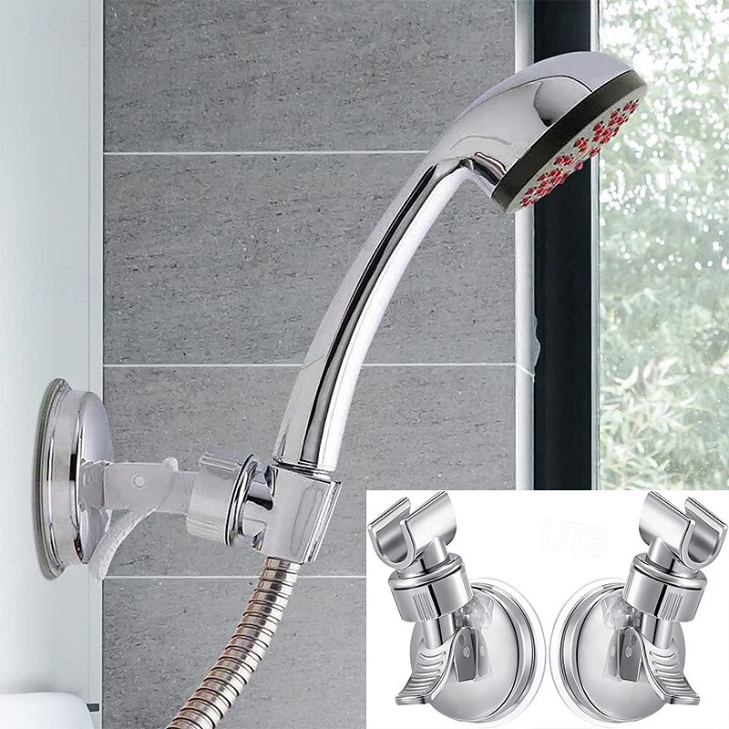 Shower Head Holder Suction Cup Shower Head Holder Adjustable Height Wall Mount Shower Wand Holder Bracket ABS Removable Handheld Shower Head Holder Silver