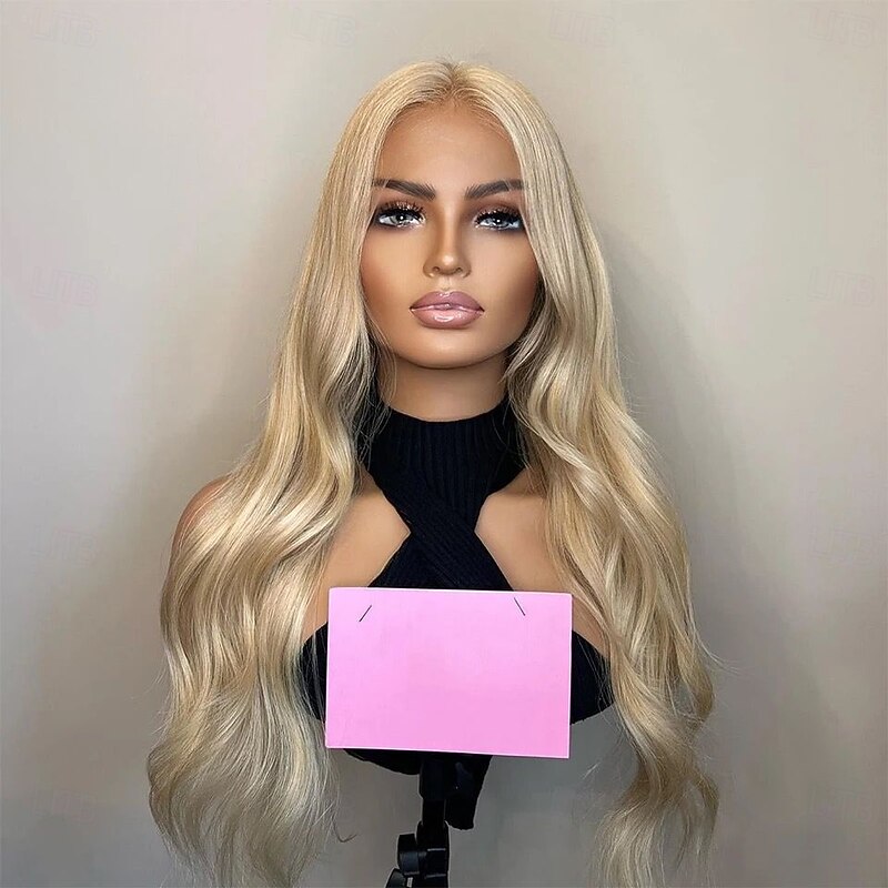 Remy Human Hair 5x5 Closure 13x4 Lace Front Wig Layered Haircut Brazilian Hair Wavy Blonde Wig 130% 150% Density with Baby Hair Glueless With Bleached Knots Pre-Plucked For Women Long Human Hair Lace4