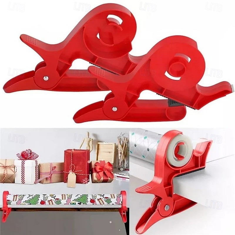 1 Pair Wrapping Paper Holder & Tape Dispenser for Christmas, Tabletop Gift Wrap Clamp for Easier Gift Wrapping This Holiday2