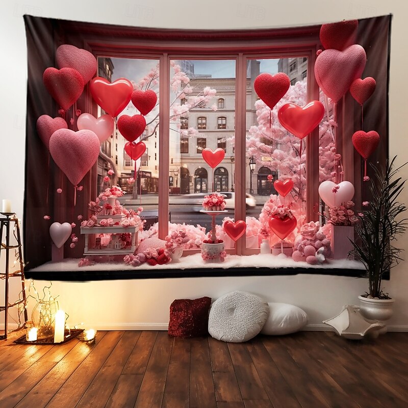 Wedding Decorations Backdrop Photograph Wall Hanging Large Tapestry Art Mural Decor Blanket Curtain Home Bedroom Living Room Decoration Heart Window2