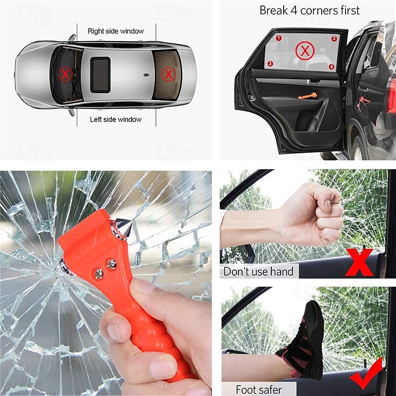 Car Safety Hammer 2 Pack Car Window Glass Breaker and Seatbelt Cutter 2-in-1 Car Emergency Rescue Hammer Auto Emergency Life Rescue Escape Tool3