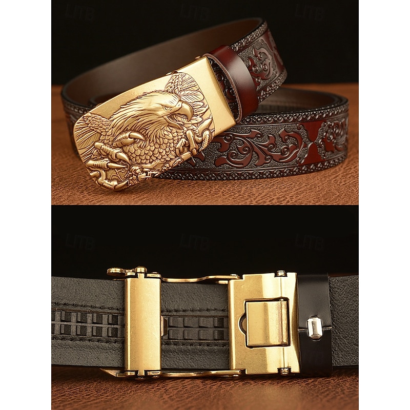 Men's Vintage Leather Belt with Eagle Embossed Buckle – Western Style Adjustable Belt for Casual and Formal Wear4