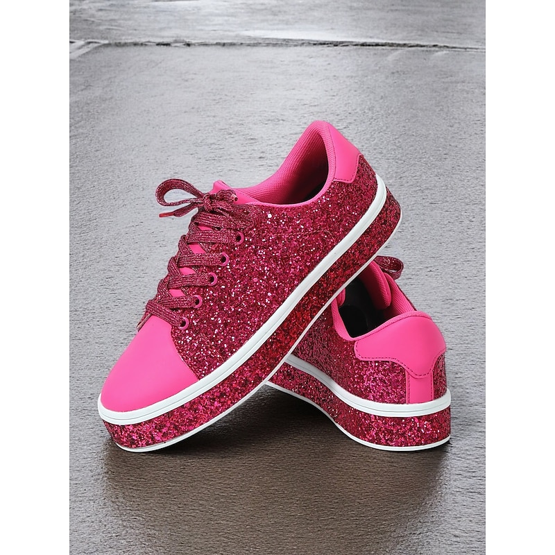 Women's Pink Glitter Lace-Up Sneakers with Comfortable Sole - Stylish Casual Shoes for Parties and Everyday Wear4