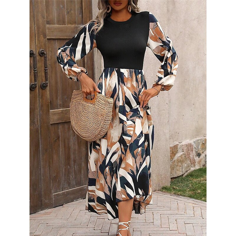 Women's Floral Crew Neck Maxi Dress Long Sleeve Summer Spring3