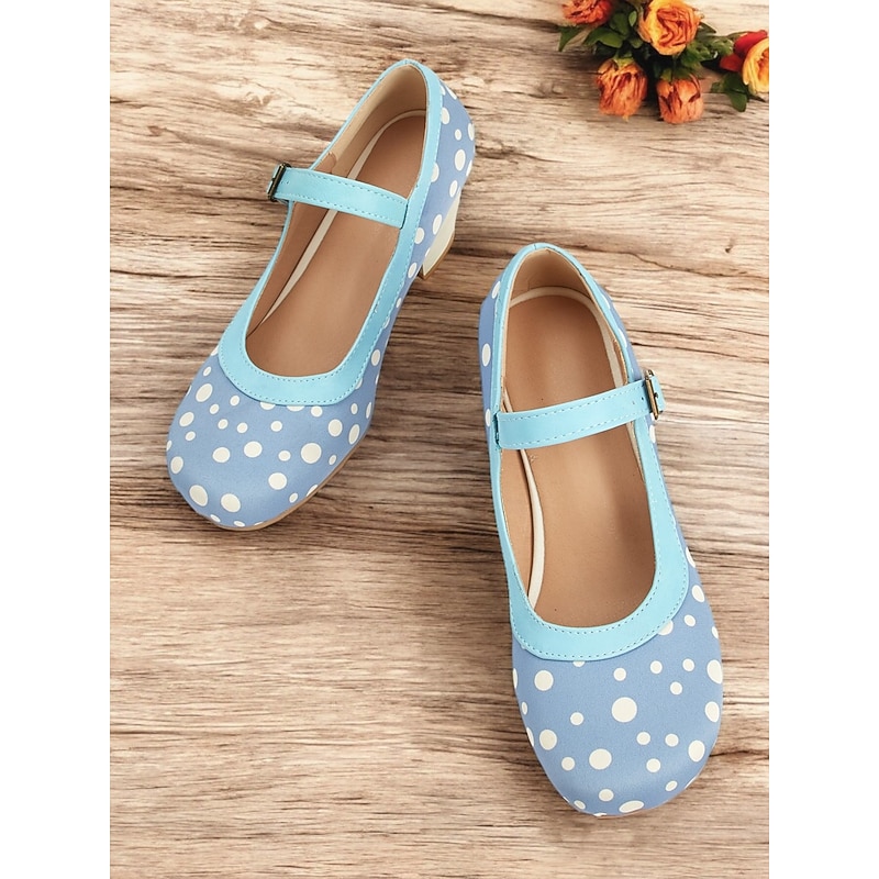 Women's Blue Polka Dot Mary Jane Heels – Retro Mid Heel Shoes with Buckle Strap for Vintage-Inspired Outfits and Dance Parties2
