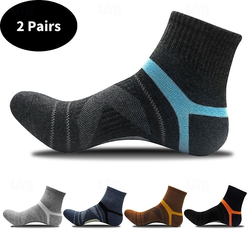 Men's 2 Pairs Multi Packs Socks Crew Socks Running Socks Casual Socks Black Blue Color Stripes Sports & Outdoor Daily Vacation Basic Medium Spring Fall Fashion Casual