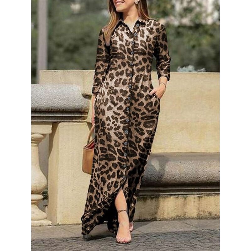 Women's Floral Shirt Collar Maxi Dress Long Sleeve Summer Spring3