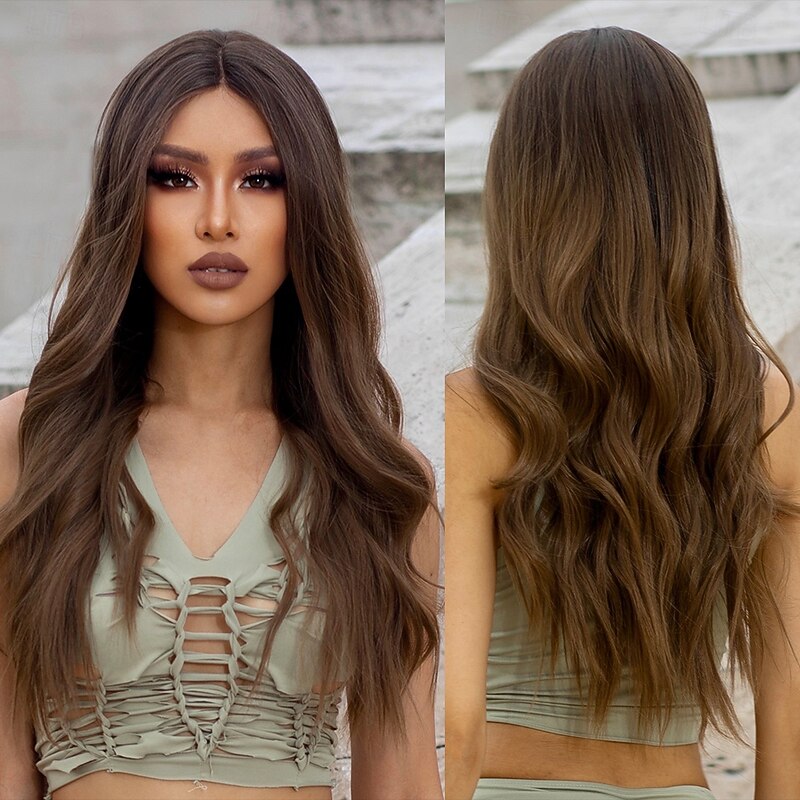 Synthetic Lace Wig Curly Style 26 inch Dark Brown Middle Part 13x5x1 Lace Front Wig Women's Wig Light Brown Lace