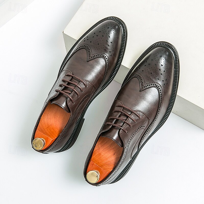 Men's Brown Brogue Oxford Shoes with Wingtip Design and Rubber Sole - Classic Formal Footwear for Business, Office, and Special Events4