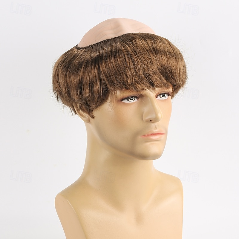 Synthetic Wig Straight With Bangs Machine Made Wig Short Brown Synthetic Hair Men's Brown3