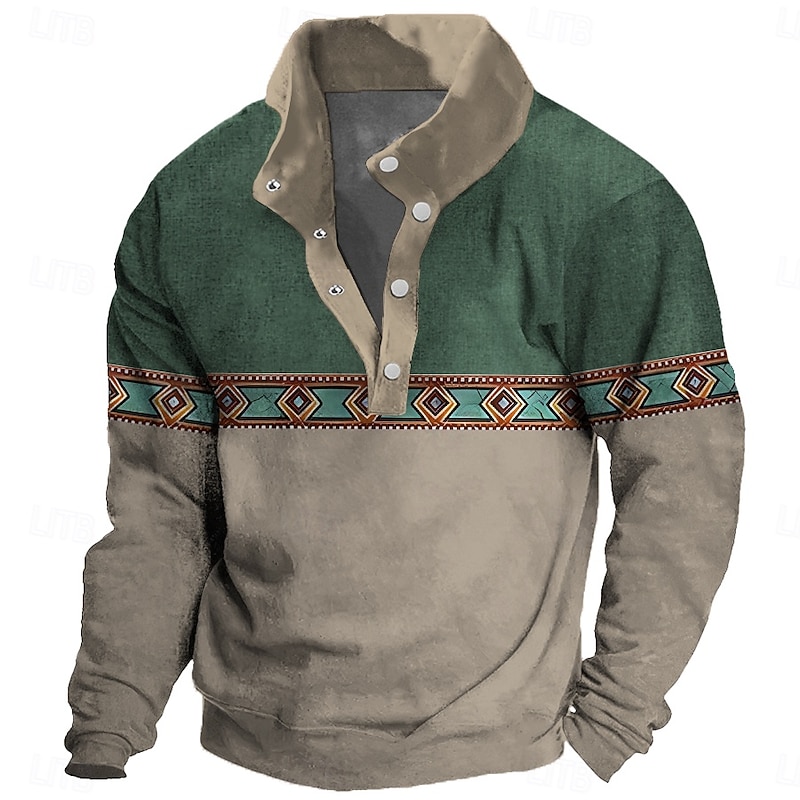 Men's Ethnic Hoodies Sweatshirt Long Sleeve Sweatshirt Collar Fashion Ethnic Casual Print Vacation Patchwork Winter Spring &  Fall