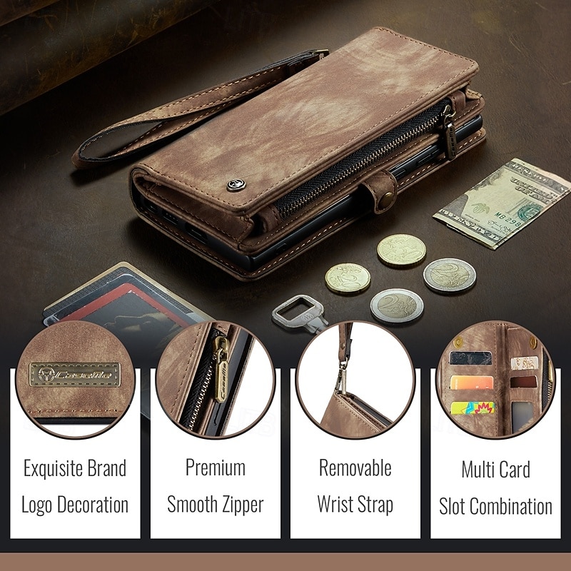 Phone Case For iPhone 17 Pro Max 17 Air 16 15 14 Pro Max Plus 16e 13 12 11 Pro Max Mini Wallet Case with Stand Holder Magnetic Zipper Retro TPU PU Leather3