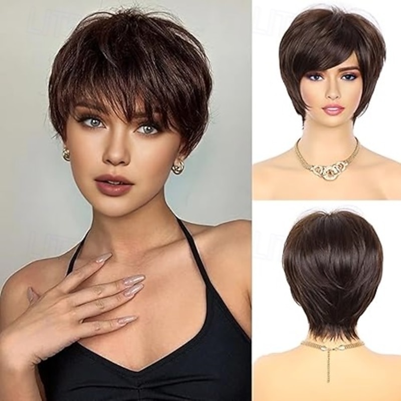 Short Wigs for Women Pixie Cut Wigs Natural Layered Synthetic Short Hair Wigs for Women Hair Replacement Wigs with Bangs2