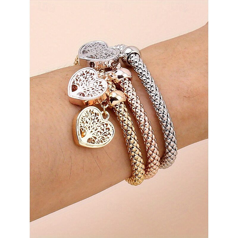 Heart Tree of Life Charm Bracelets Set - Women's Multicolor Braided Stackable Bracelets for Boho Style, Perfect for Casual Outfits or Gift Giving