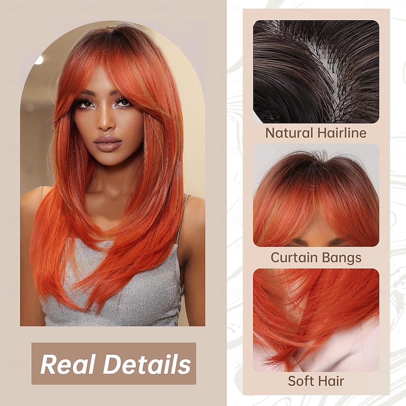 Wigs for Women Long Straight Layered Hair Wig with Bangs Heat Resistant Synthetic Cosplay Party Wig3