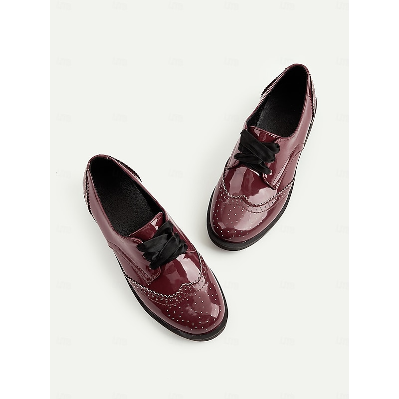 Women's Patent Faux Leather Oxford Shoes – Vintage Style Brogues with Lace-Up Design for Casual and Formal Occasions4